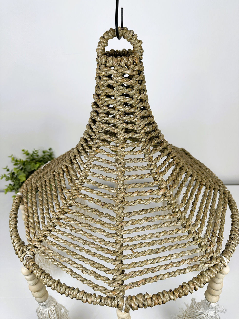 Thumbnail: WOOD BEAD SHADE, Woven Lamp, Rattan Lamp, Tropical Lamp Shade, Hanging Lamp