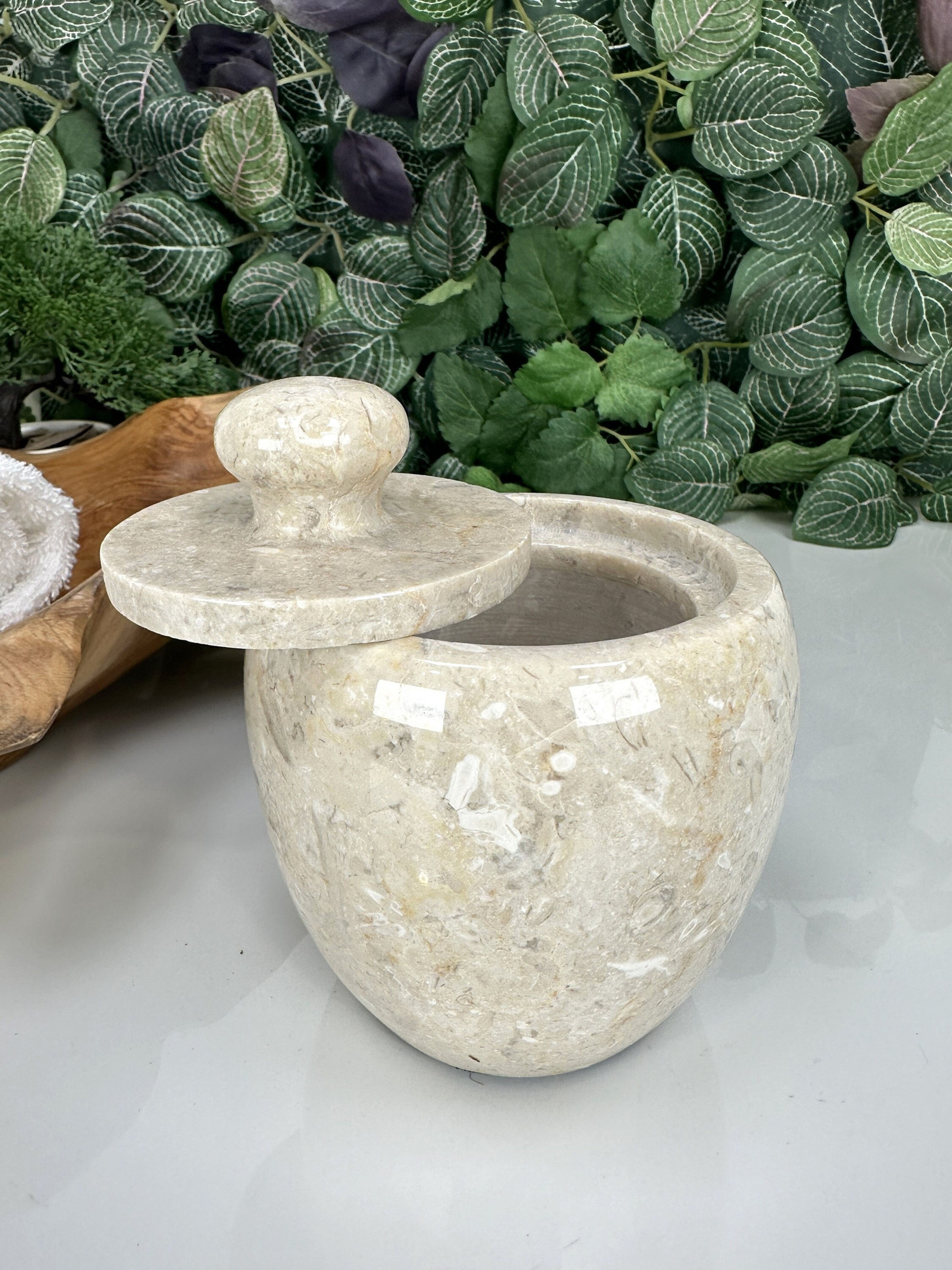 MARBLE COTTON HOLDER, Bathroom Storage Jar, Cup Keepsake Vessel, Marble Trinket