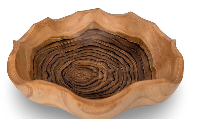ASIAN WOOD BOWL, Wooden Serving Bowl, Carved Wooden Bowl, Teak Fruit Tray, Wood