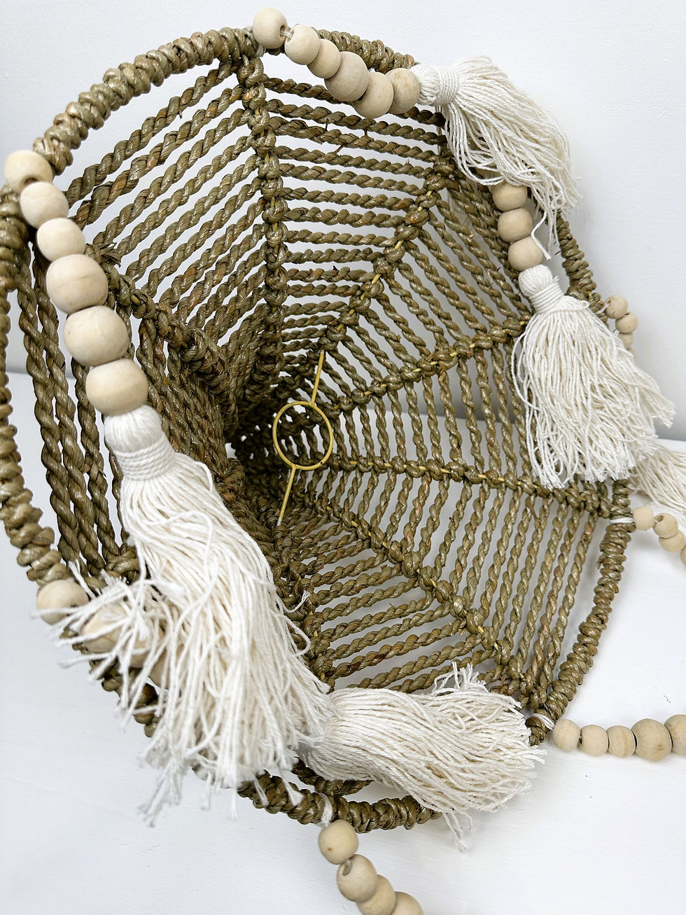 Thumbnail: WOOD BEAD SHADE, Woven Lamp, Rattan Lamp, Tropical Lamp Shade, Hanging Lamp