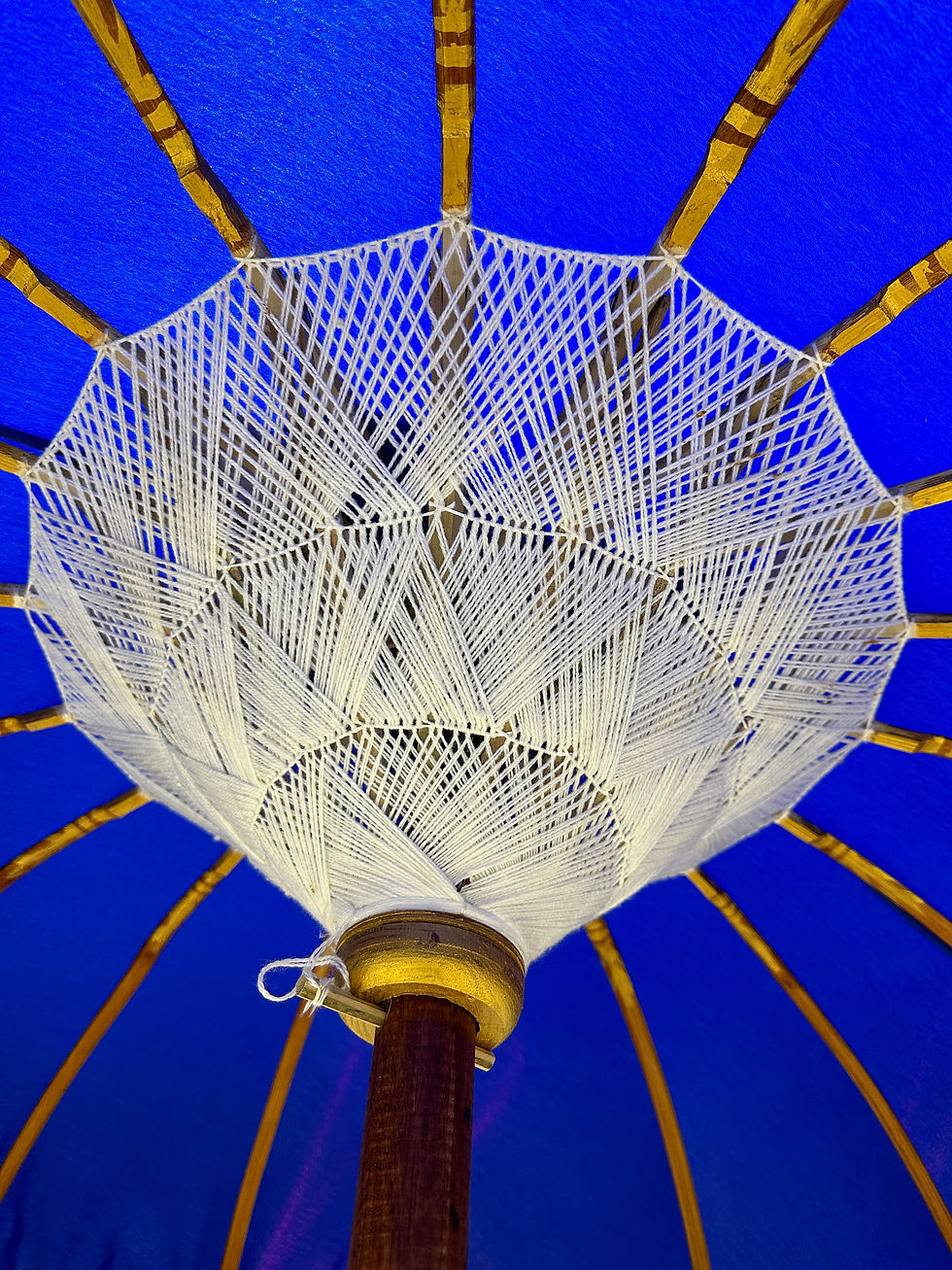 Thumbnail: BLUE GARDEN PARASOL, Balinese Full Fringe Umbrellas, Boho Style Umbrellas