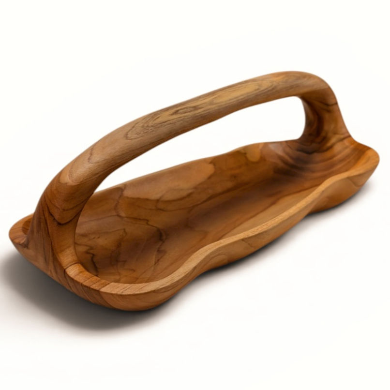 Thumbnail: Hand-Carved Teak Bath Organizer with Handle for Towels, Toiletries and Spa Decor
