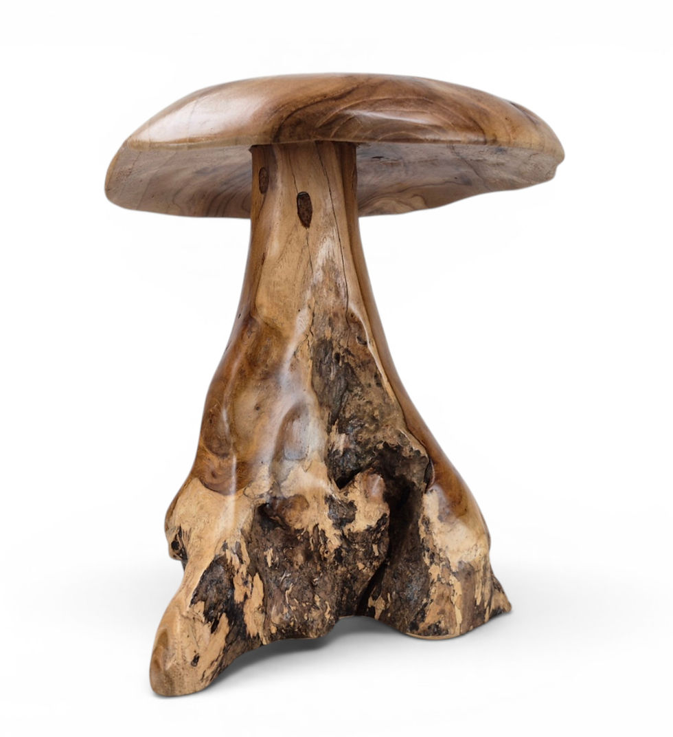Teak Grove Mushroom with a hand-carved wooden silhouette