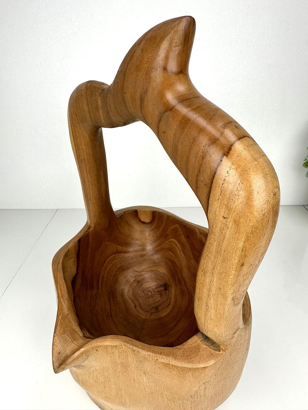 Thumbnail: HAND-CARVED BASKET, Teak Wood Basket, Natural Wood Basket, Handcarved Wood