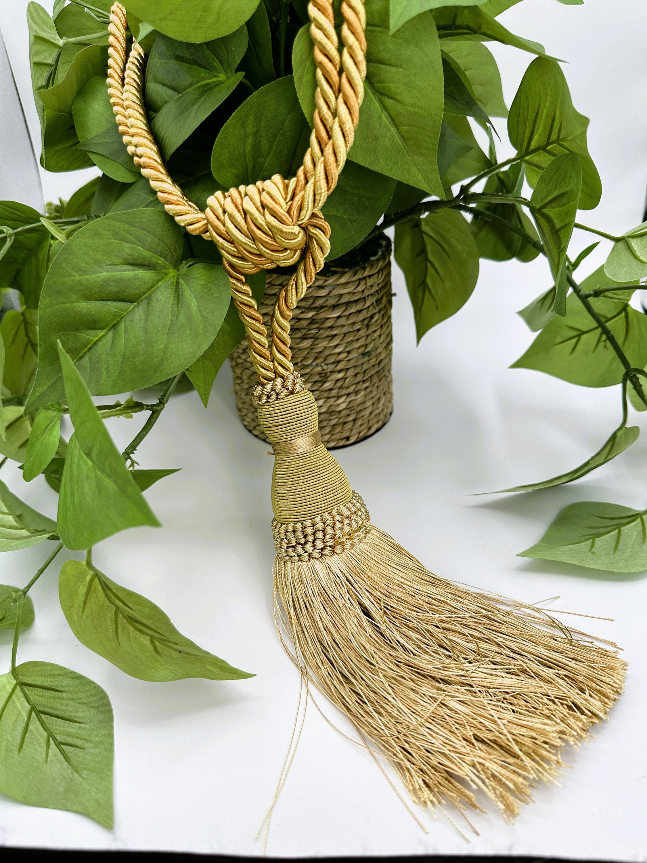 GOLD TASSEL ACCESSORY, Tassel Curtain Tieback, Rustic Curtain Tie, Drapery