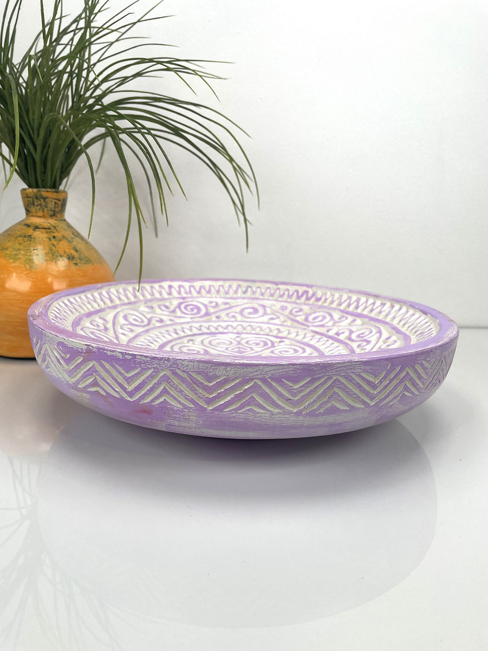Thumbnail: DECORATIVE WOOD PLATE, Lavender Wooden Plate, Tribal Wood Tray, Hand Carved