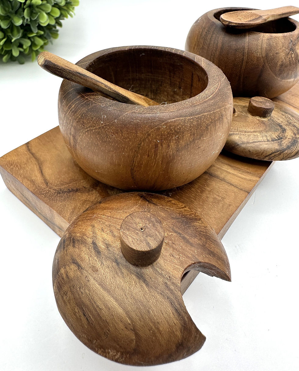 Thumbnail: TEAK SPICE SET, Retro Condiment Jar, Boho Spice Bowl, Seasoning Containers, Wood