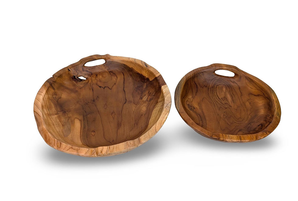 Thumbnail: PRIMITIVE TEAK Platters, Wood Platter Set, Rustic Wood Bowl Set, Wood