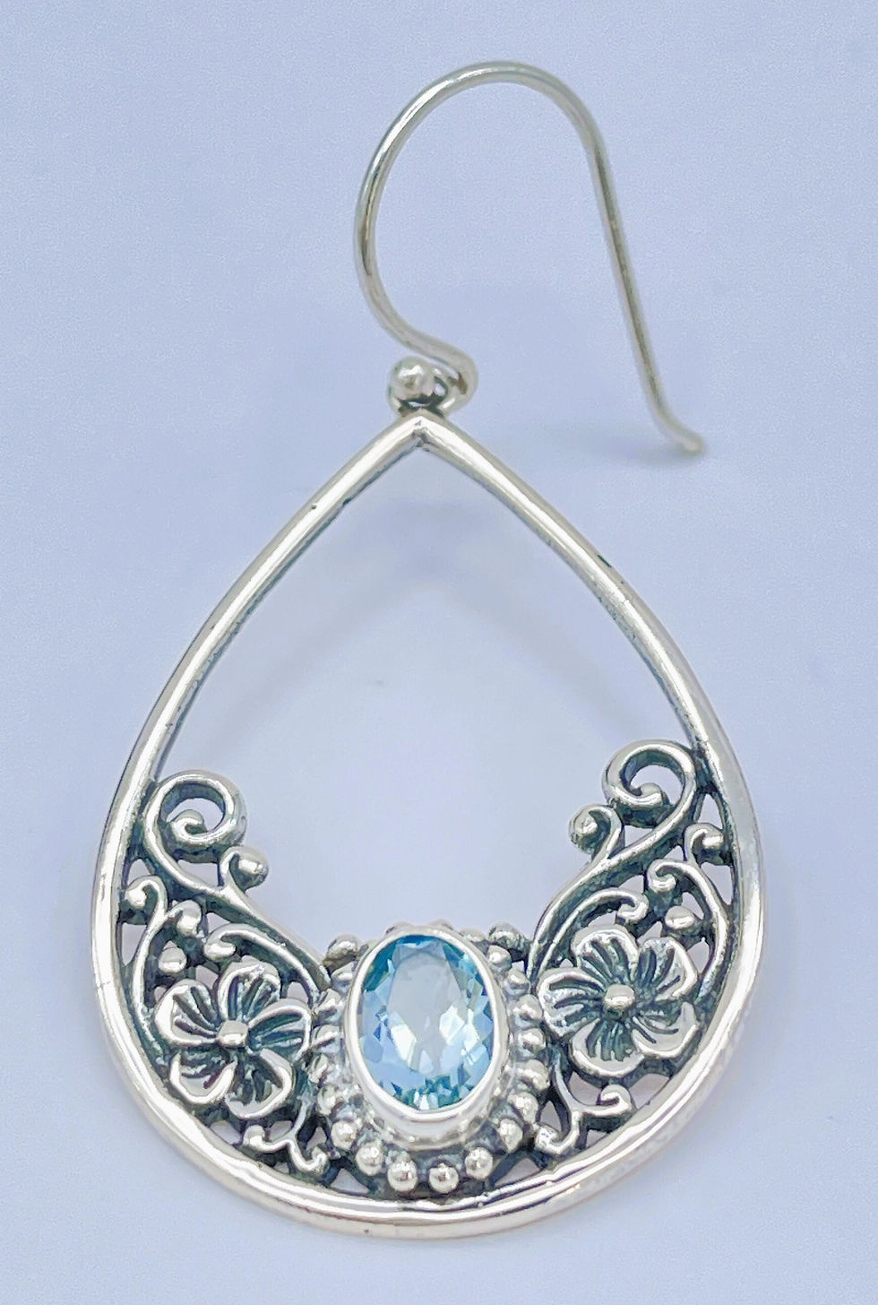 Thumbnail: INDONESIAN TOPAZ EARRINGS, Silver Blue Topaz Hoop Earrings, Silver Topaz