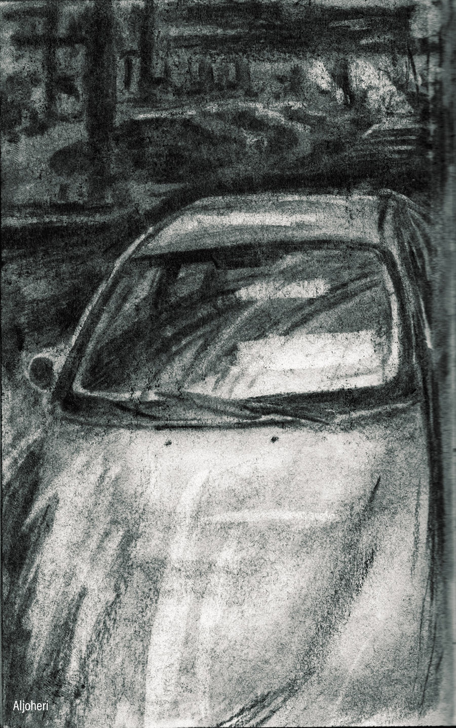 Basement Parking, Charcoal, Sketchbook