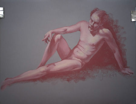Aljoheri, figure rendering, illustration, pastel on paper.