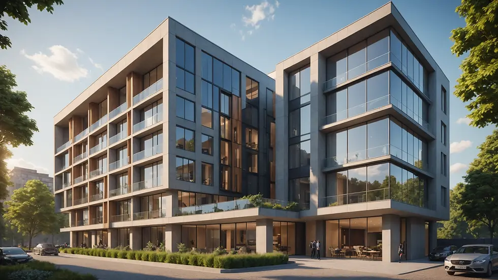 Wide angle view of a modern architectural design in a digital rendering software