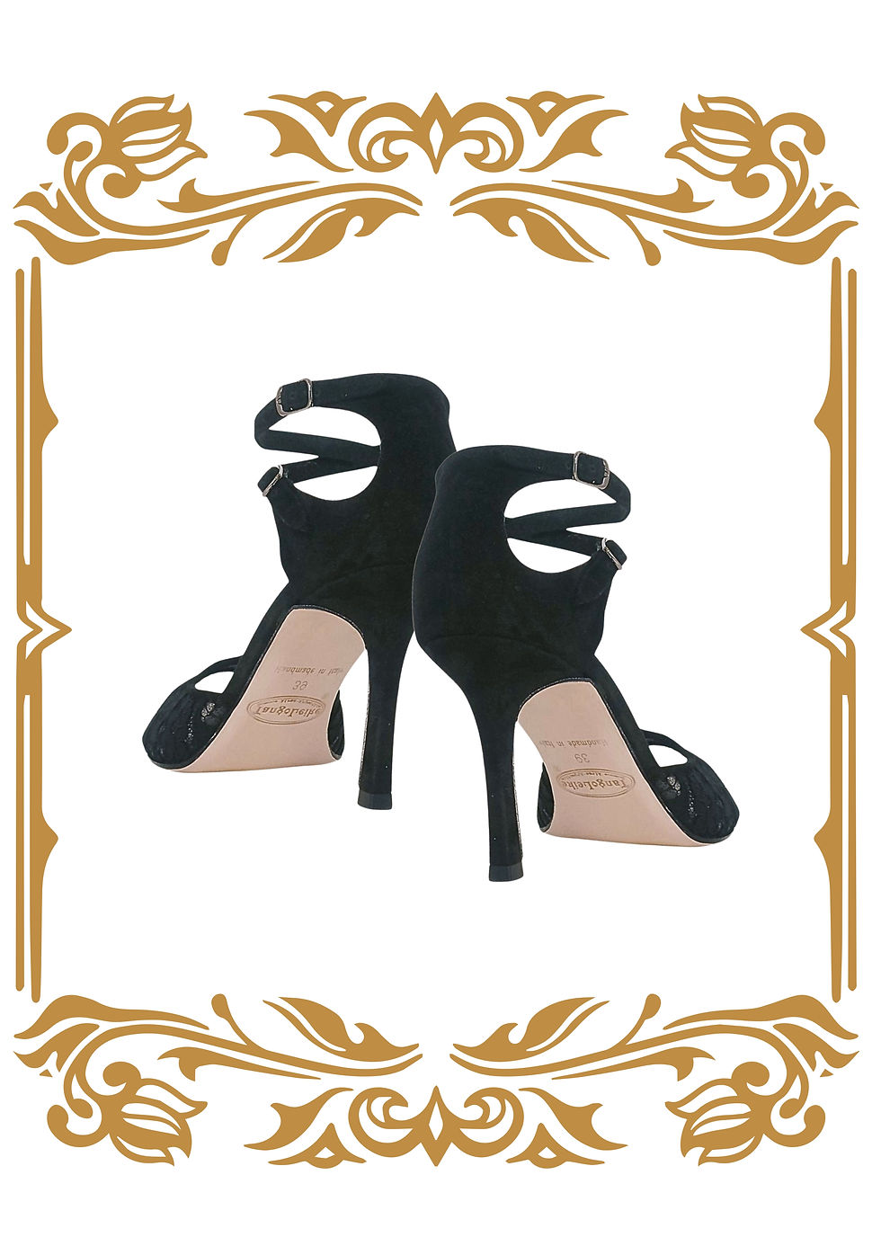 Tango Leike Women’s “Lace Embrace” Tango Sandal – Black Mesh & Suede, 75mm Heel
