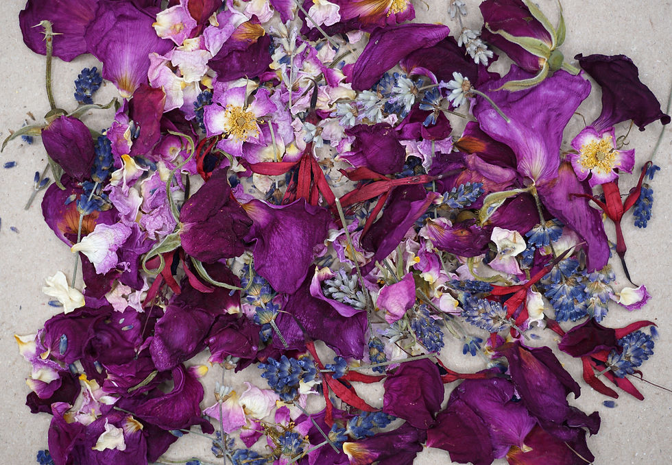 dried rose, fuchsia and lavender edible flowers for cakes and cocktails