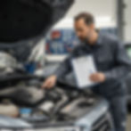 Un expert réalisant l'inspection technique d'un moteur pour un achat automobile d'occasion sécurisé.