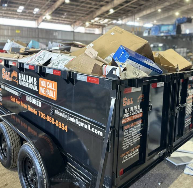 S&L Haulin & Junk Removal loaded trailer in Las Vegas