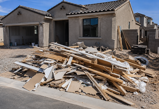 Curbside construction debris pickup with wood and renovation materials in Las Vegas