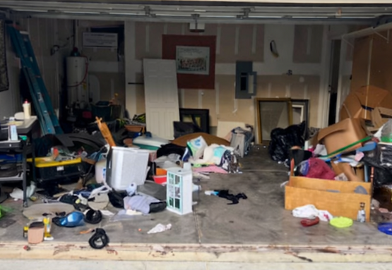 Cluttered garage before junk removal and garage cleanout in Las Vegas