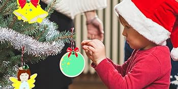 Thumbnail: OurWarm 48pcs Wooden Christmas Ornaments Unfinished Wood Slices with Holes for 