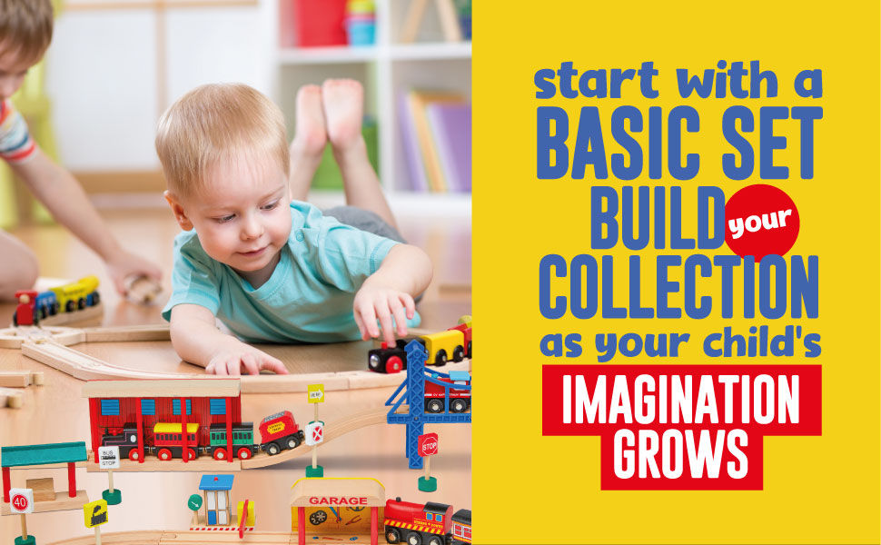 Thumbnail: Wooden Train Tracks - 55 Piece - Compatible with Brio, Thomas, Chuggington and 