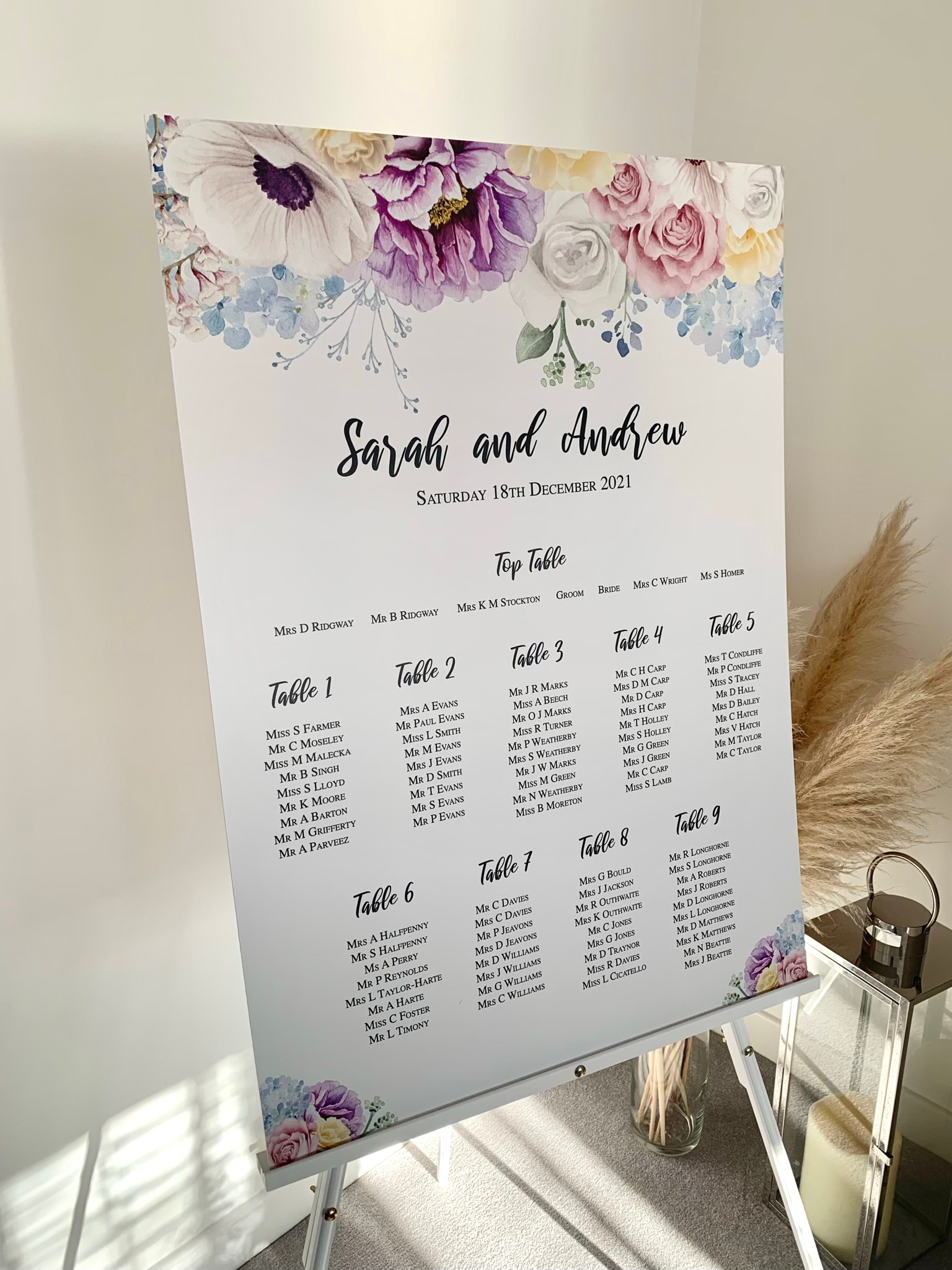 Pastel Floral Table Plan