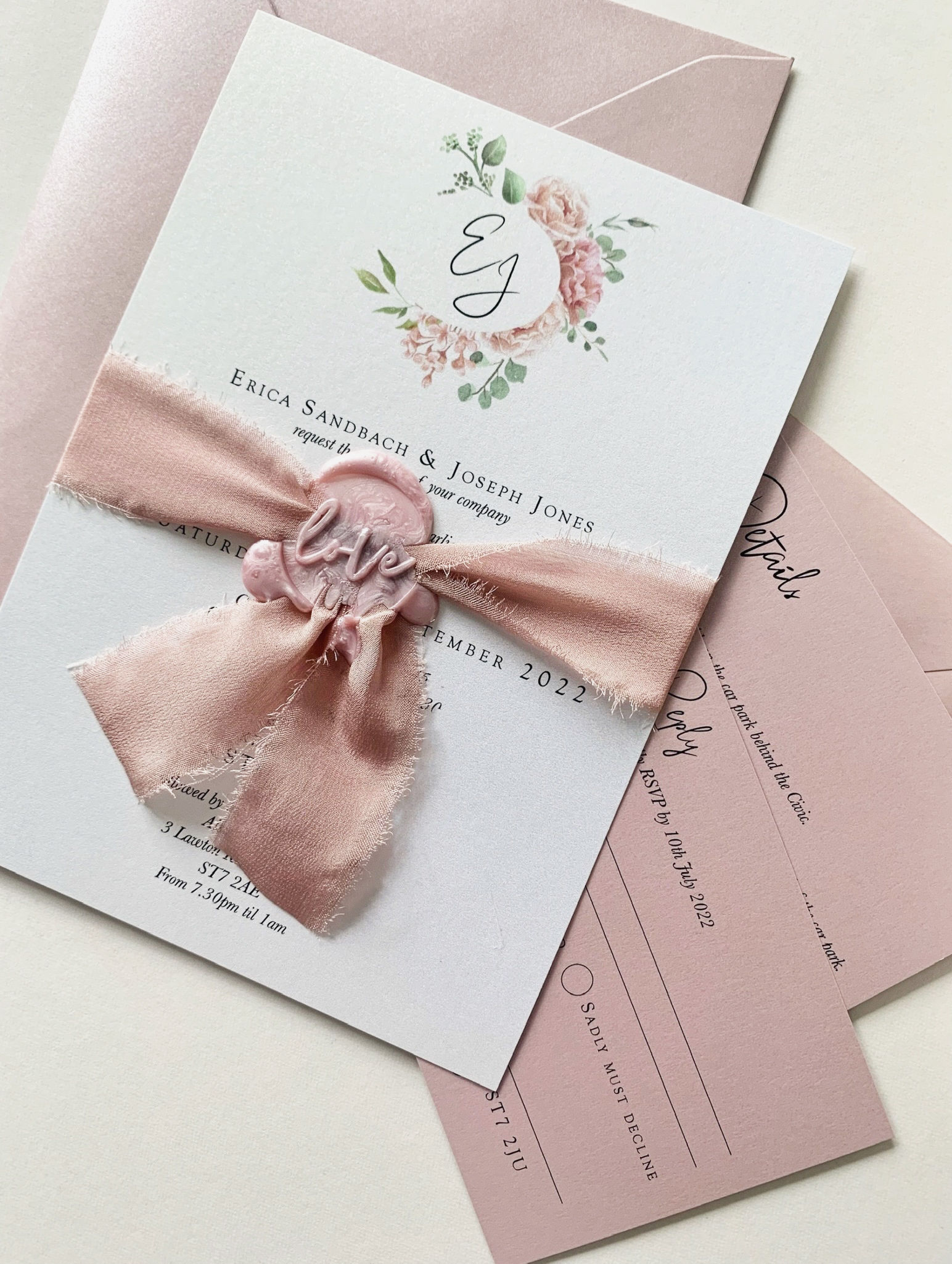 Erica Wax Seal and Silk Ribbon Wedding Invitation
