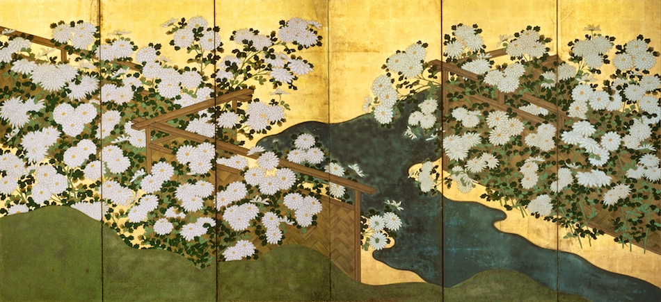 白菊図屏風　右隻