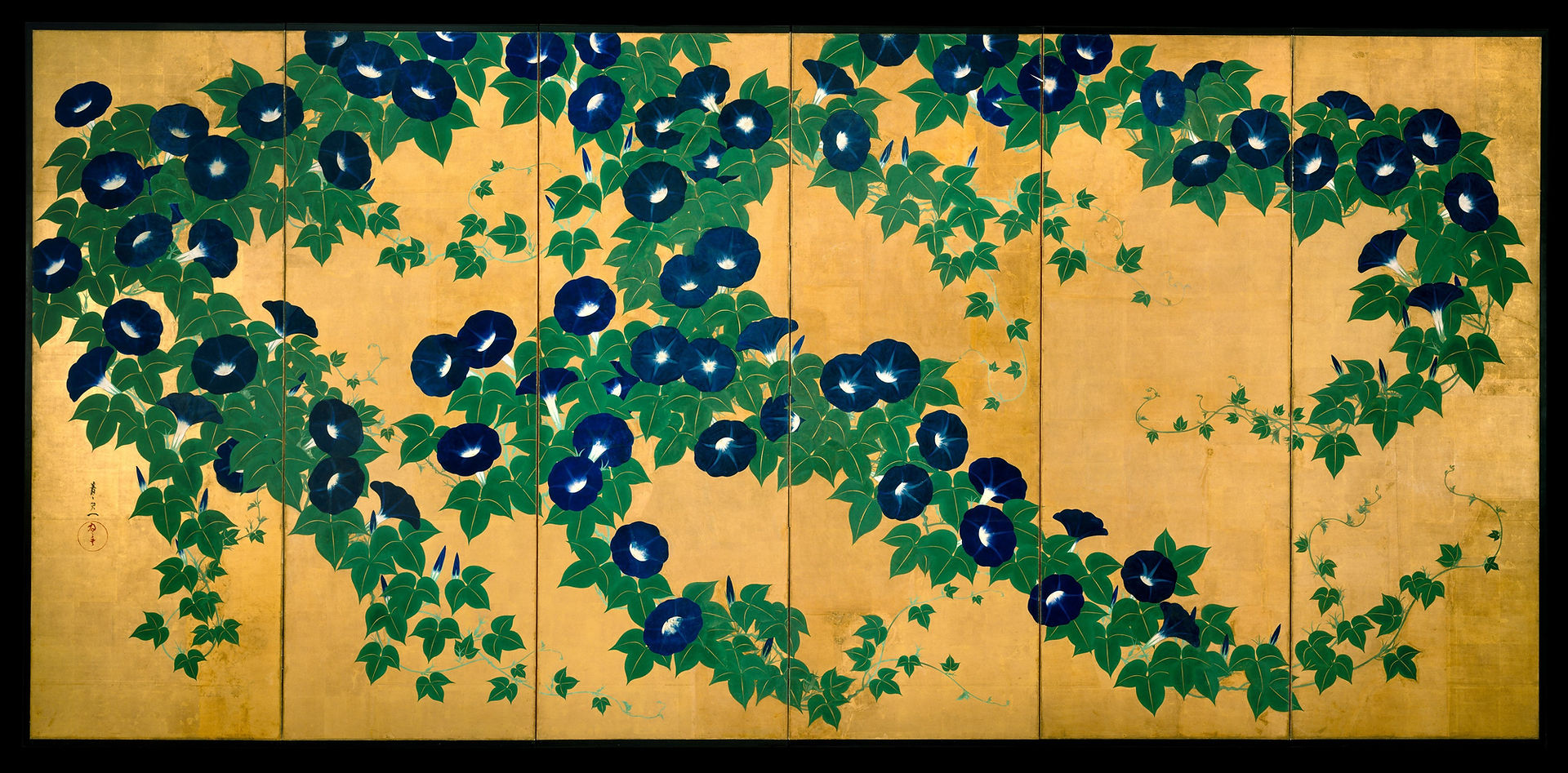 朝顔図屛風　左隻