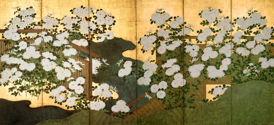 白菊図屏風　右隻