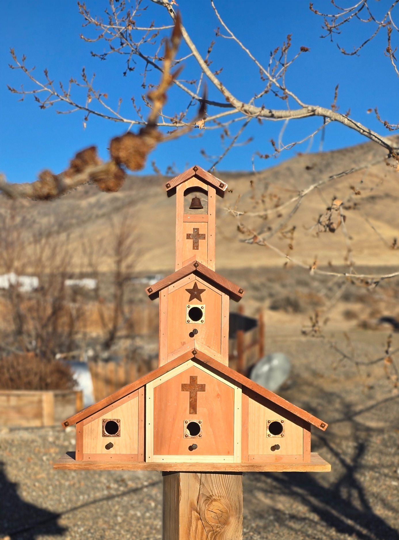 Solid Redwood 4 Room Church Birdhouse