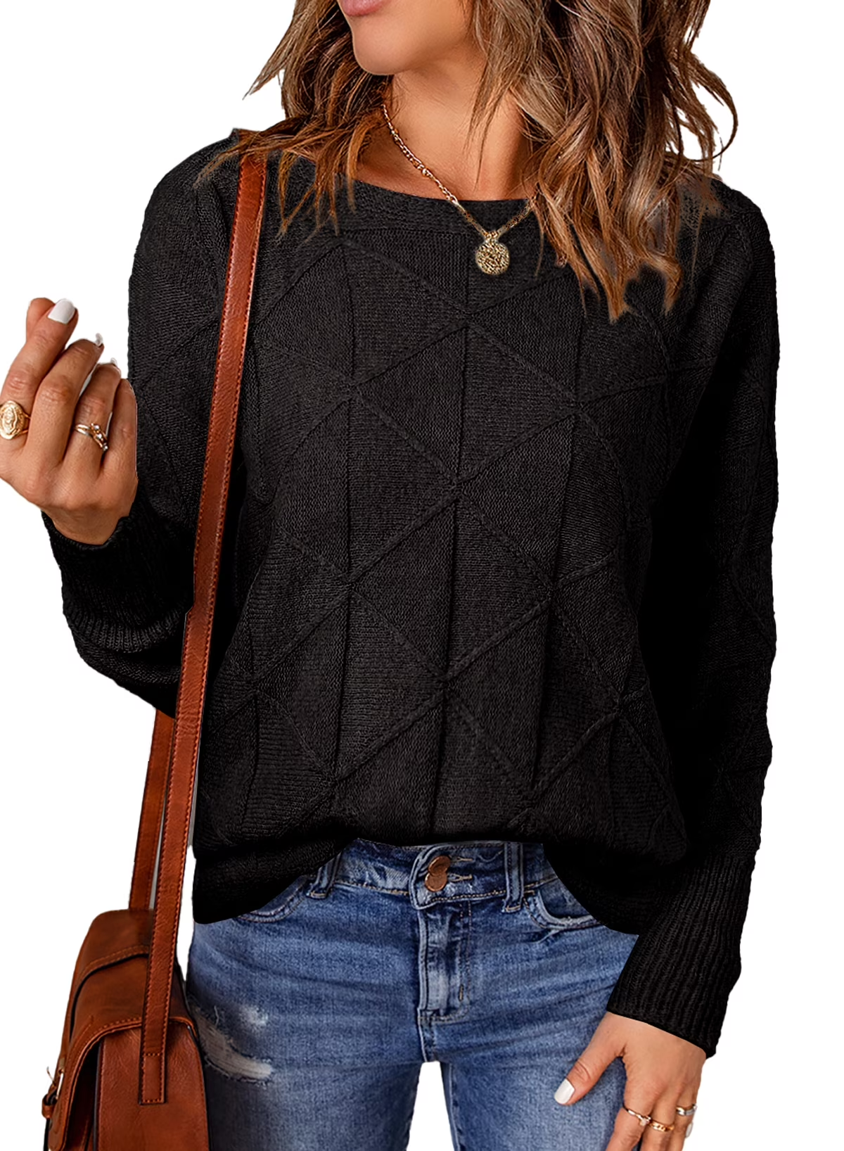Womens Sweaters Casual Crewneck Long Batwing Sleeve Pullover Sweater Lightweight