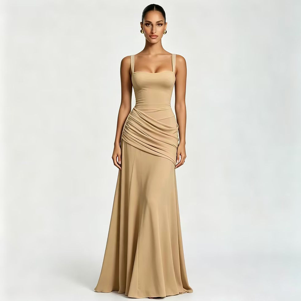 Thumbnail: Solid-color sleeveless fitted-waist flared slip dress