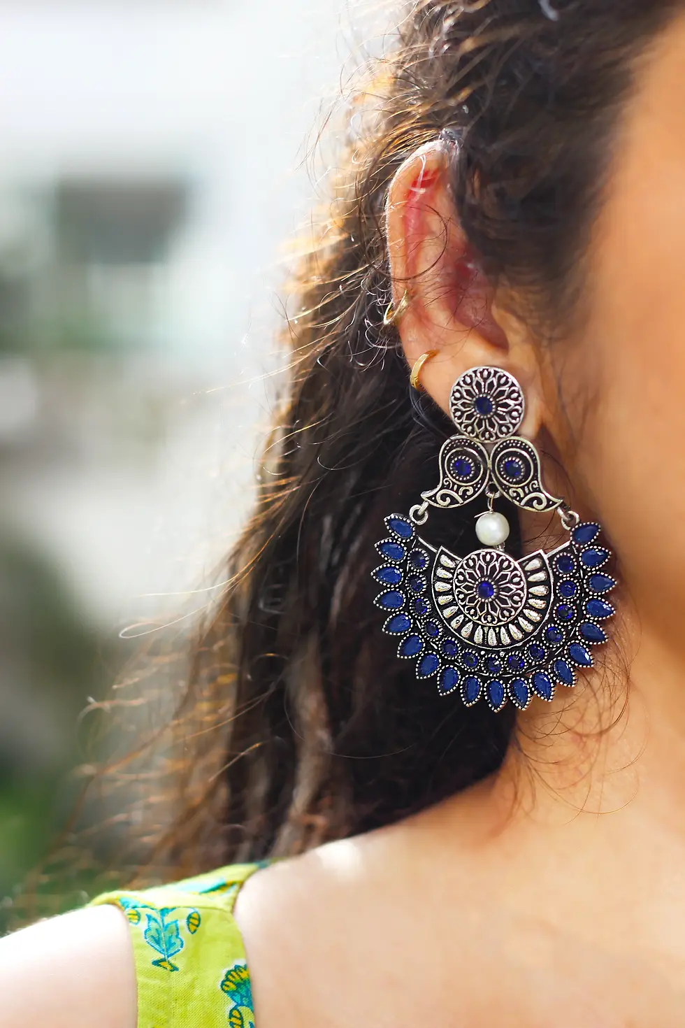 Thumbnail: Kaushey Silver Oxidised Statement Earrings