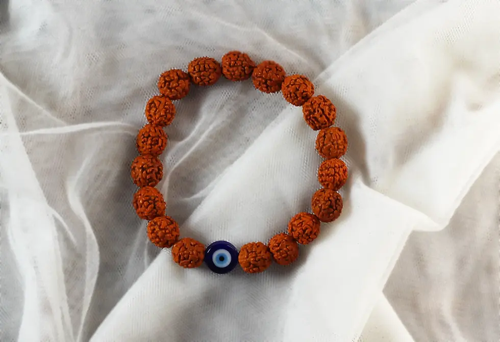 Thumbnail: Rudra Unisex 5 Faced Genuine Rudraksha Evil Eye Bracelet