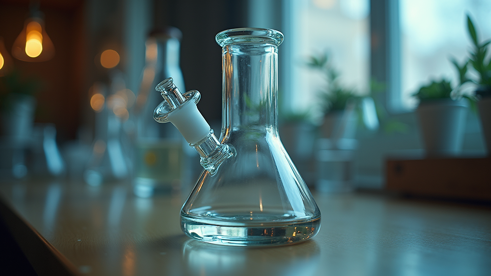 Close-up view of a thick glass water pipe with a percolator inside