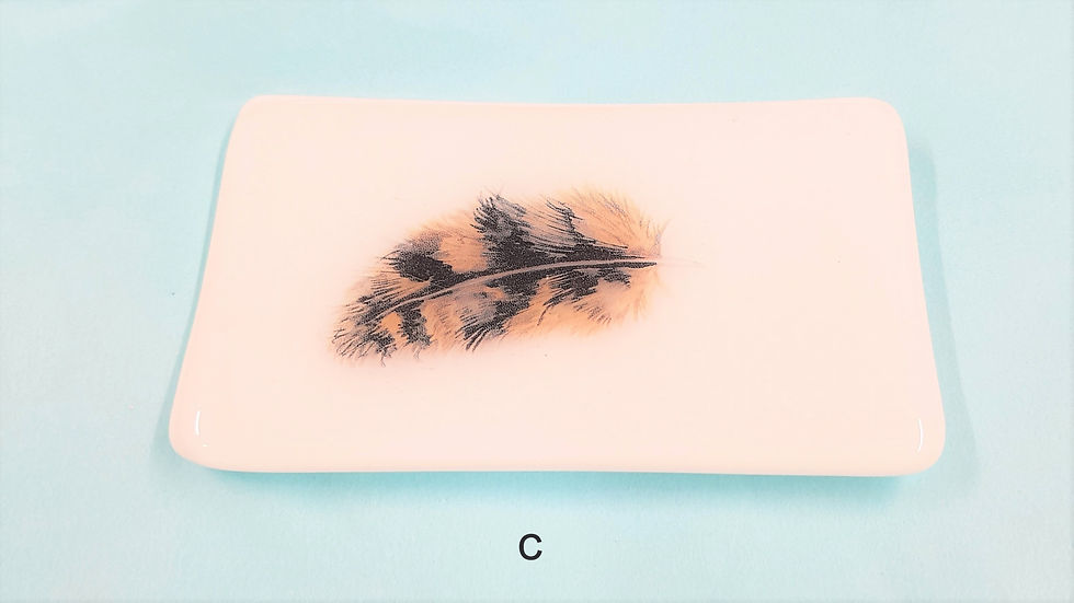 Thumbnail: Fused glass feather trinket/ soap dish