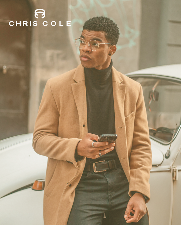 fashion ad with man in fashionable clothes