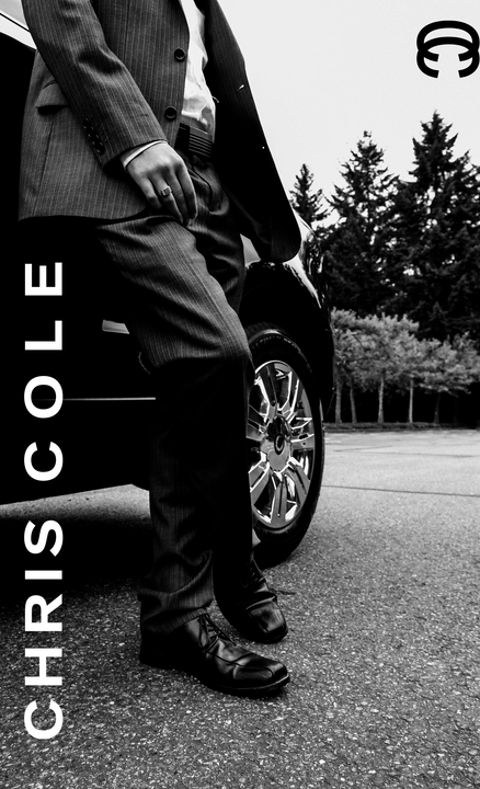 black and white fashion ad with fancy car