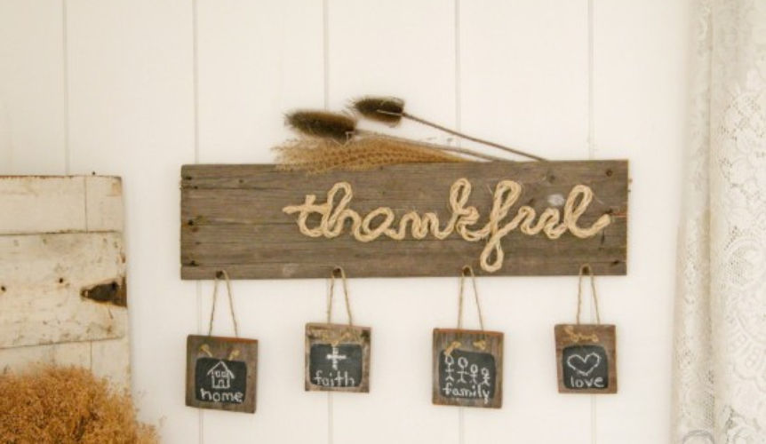 Thumbnail: Thankful Wood Jute with Hanging Chalkboards Wall Set