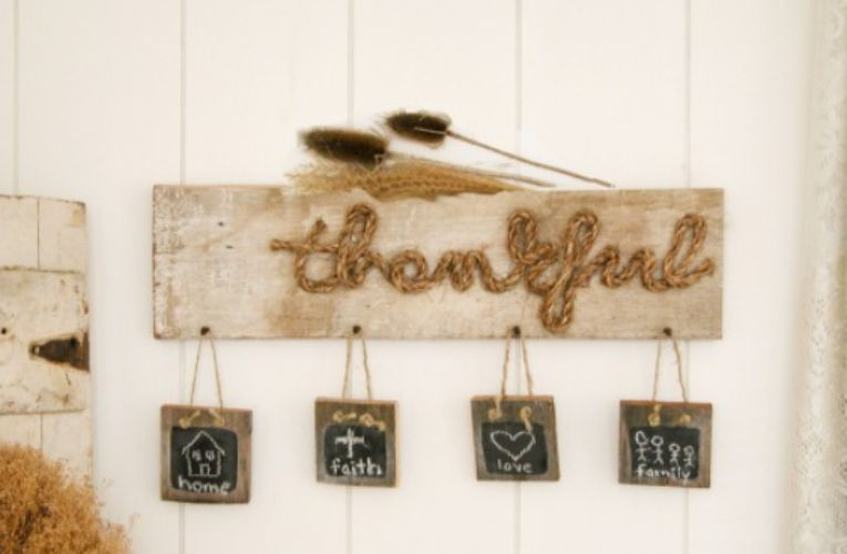 Thumbnail: Thankful Wood Jute with Hanging Chalkboards Wall Set