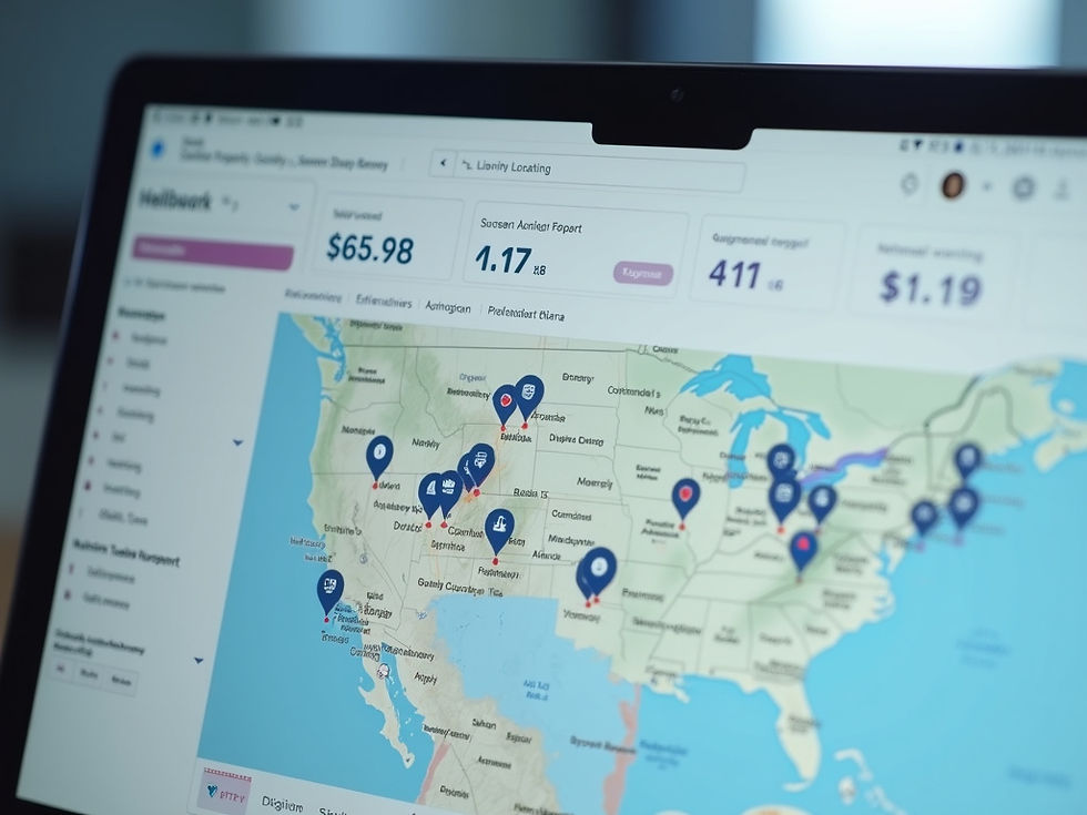 Aerial data dashboard showing property locations used for commercial real estate due diligence
