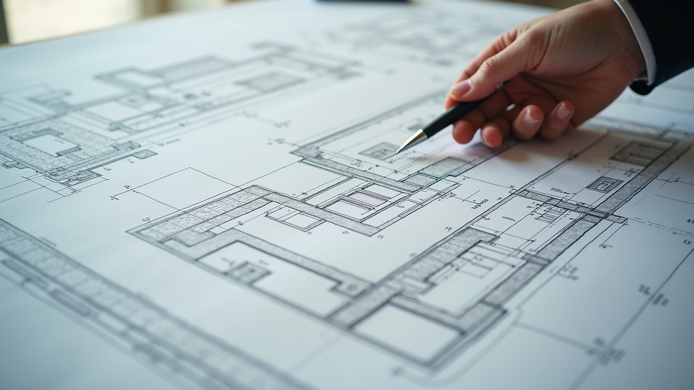 High angle view of a blueprint with structural calculations and notes