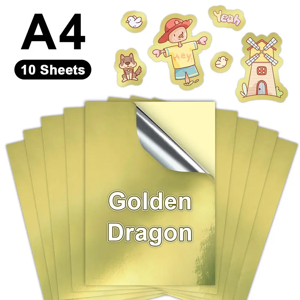 10 Sheets Printable Vinyl Sticker Paper A4 Transparent White Gold Self