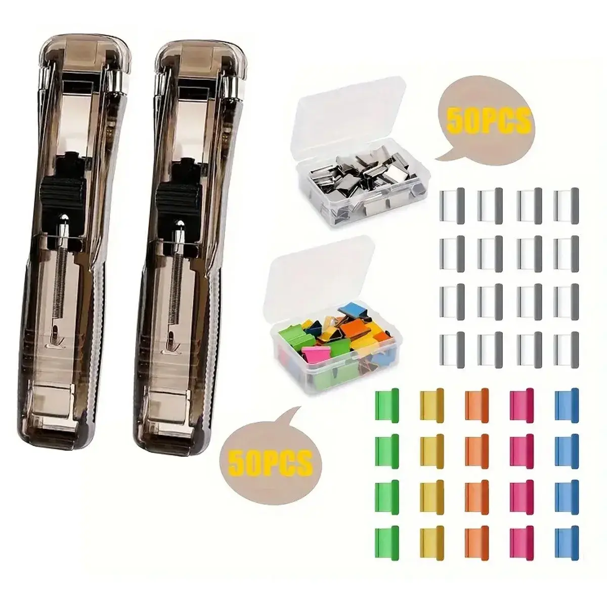 2pcs Clip Pusher Stapler with 100pcs Push Clip Binder Clips,Modern