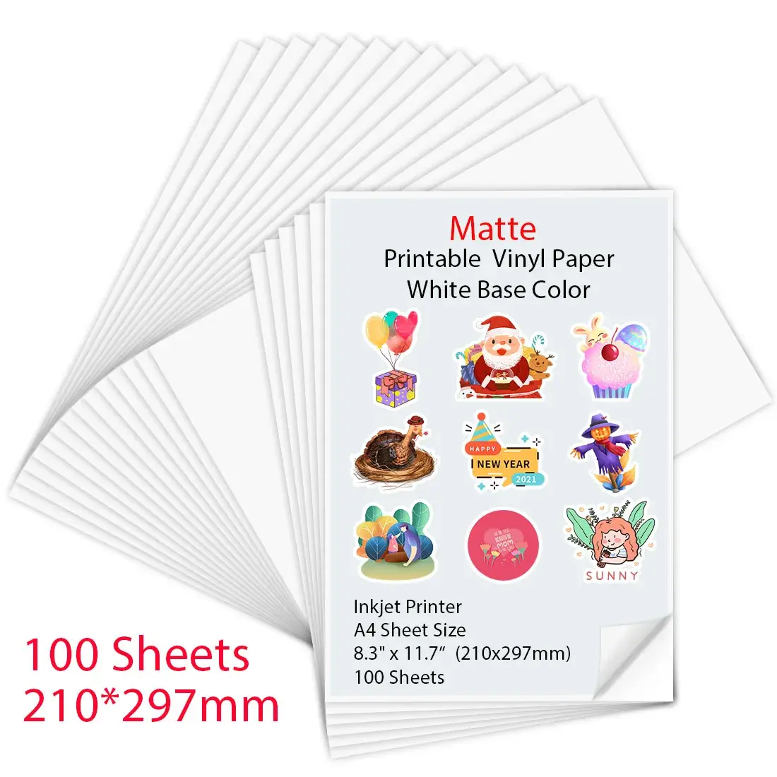 10-100 Sheets A4 self-adhesive Matte Printable Vinyl Sticker Paper for