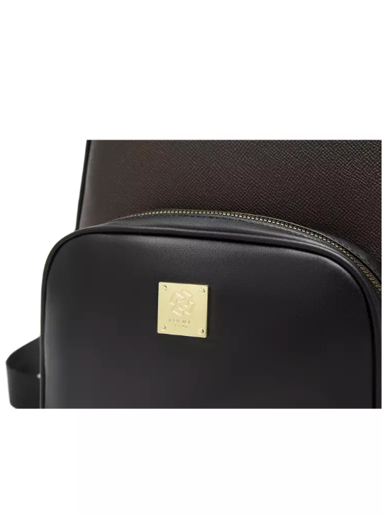 Thumbnail: Hard Leather Backpack With 3 Zipper Compartment