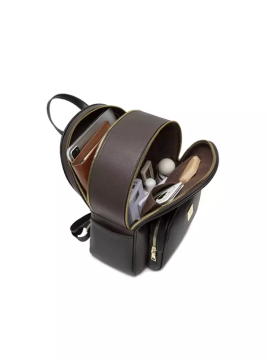 Thumbnail: Hard Leather Backpack With 3 Zipper Compartment