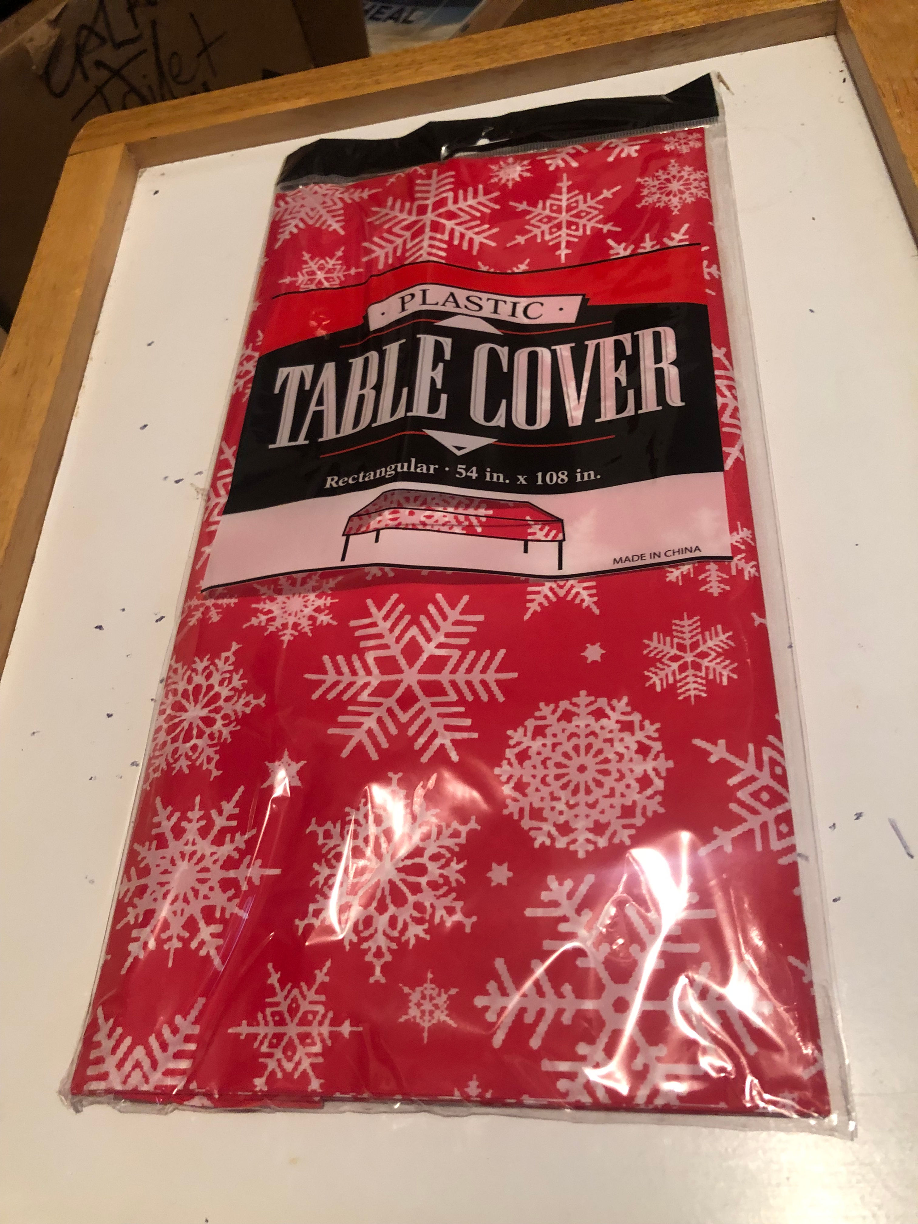 Plastic Table Cover (54'*108' Red & White Christmas)