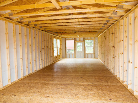 Interior view of a recently built A-frame shed