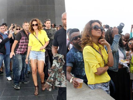 Com um copo de caipirinha e um salgado para viagem, Rihanna visita o Cristo Redentor. Relembre!